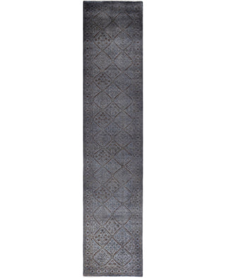 Contemporary Overdyed Wool Hand Knotted Gray Runner 2' 6" x 11' 10"