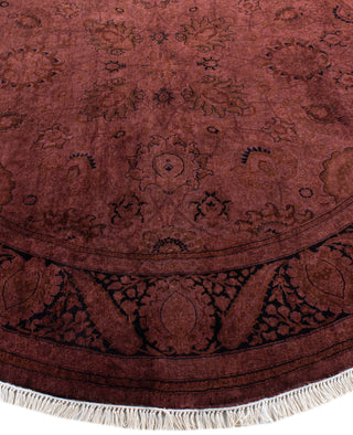 Contemporary Overdyed Wool Hand Knotted Purple Round Area Rug 6' 1" x 6' 1"