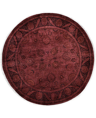 Contemporary Overdyed Wool Hand Knotted Purple Round Area Rug 6' 1" x 6' 1"