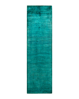 Contemporary Overyed Wool Hand Knotted Green Runner 2' 9" x 9' 10"