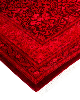Contemporary Hand-Knotted Overdyed Red Runner 2' 7" x 12' 2"