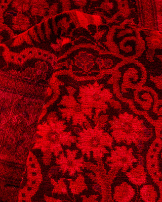 Contemporary Hand-Knotted Overdyed Red Runner 2' 7" x 12' 2"