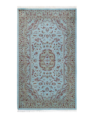 Contemporary Fine Vibrance Blue Wool Area Rug 3' 1" x 5' 3"