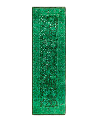 Contemporary Overyed Wool Hand Knotted Green Runner 2' 7" x 8' 10"