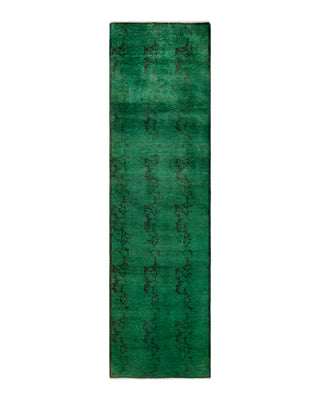 Contemporary Overyed Wool Hand Knotted Green Runner 2' 8" x 9' 8"