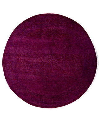 Contemporary Overdyed Wool Hand Knotted Purple Round Area Rug 6' 1" x 6' 1"