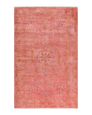 Contemporary Overyed Wool Hand Knotted Pink Area Rug 3' 4" x 5' 3"