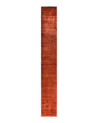 Contemporary Overyed Wool Hand Knotted Orange Runner 2' 7" x 17' 5"