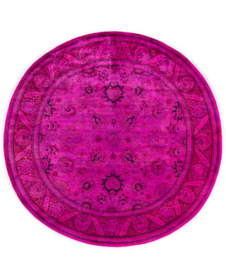 Contemporary Overdyed Wool Hand Knotted Pink Round Area Rug 8' 1" x 8' 1"