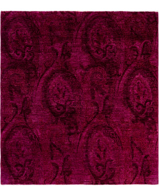 Contemporary Overdyed Wool Hand Knotted Pink Round Area Rug 6' 0" x 6' 6"