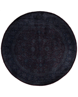 Contemporary Overdyed Wool Hand Knotted Black Round Area Rug 8' 1" x 8' 1"