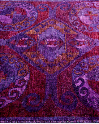 Modern Overdyed Hand Knotted Wool Purple Square Area Rug 4' 0" x 4' 1"