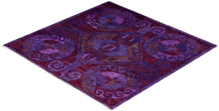 Modern Overdyed Hand Knotted Wool Purple Square Area Rug 4' 0" x 4' 1"