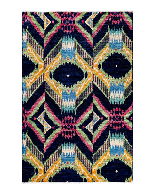 Contemporary Overyed Wool Hand Knotted Navy Area Rug 4' 1" x 6' 2"