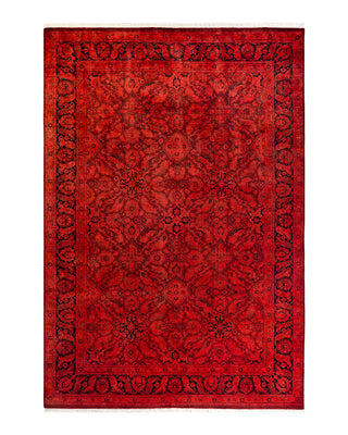 Contemporary Overyed Wool Hand Knotted Red Area Rug 6' 1" x 8' 10"
