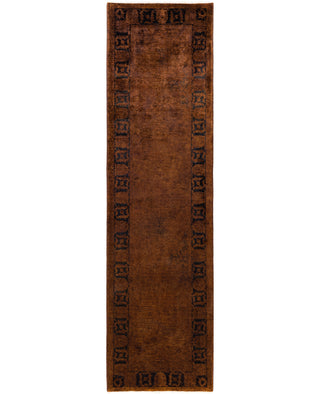 Contemporary Overdyed Wool Hand Knotted Brown Runner 3' 0" x 11' 5"