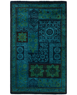 Contemporary Overdyed Wool Hand Knotted Black Area Rug 3' 2" x 5' 3"