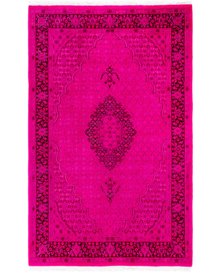 Contemporary Overdyed Wool Hand Knotted Pink Area Rug 4' 7" x 7' 4"