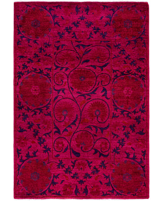 Contemporary Overdyed Wool Hand Knotted Pink Area Rug 4' 2" x 6' 2"