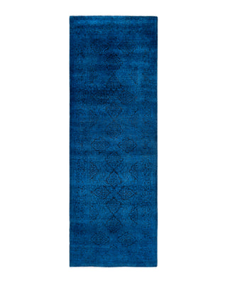 Contemporary Overyed Wool Hand Knotted Blue Runner 2' 8" x 7' 10"