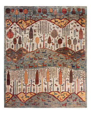 Bohemian Tribal Wool Hand Knotted Gray Area Rug 7' 10" x 9' 7"