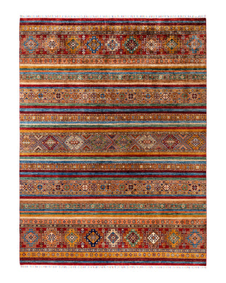 Bohemian Tribal Wool Hand Knotted Red Area Rug 9' 1" x 12' 1"