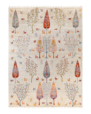 Bohemian Tribal Wool Hand Knotted Ivory Area Rug 8' 8" x 11' 8"