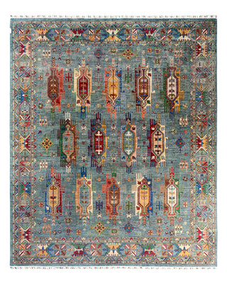 Bohemian Tribal Wool Hand Knotted Light Blue Area Rug 8' 4" x 9' 8"