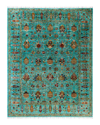 Bohemian Tribal Wool Hand Knotted Green Area Rug 8' 1" x 10' 3"