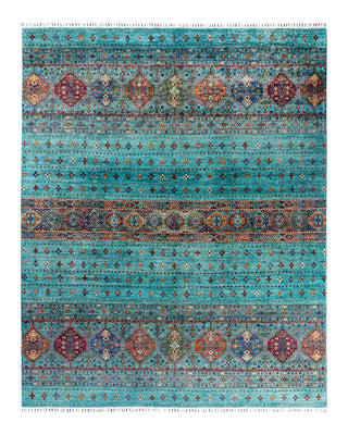 Bohemian Tribal Wool Hand Knotted Green Area Rug 8' 2" x 10' 2"