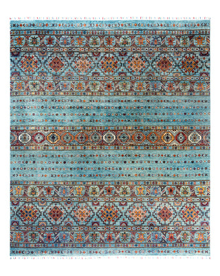 Bohemian Tribal Wool Hand Knotted Light Blue Area Rug 8' 1" x 9' 5"