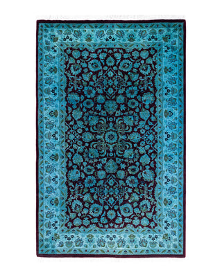 Contemporary Overyed Wool Hand Knotted Blue Area Rug 3' 2" x 5' 0"