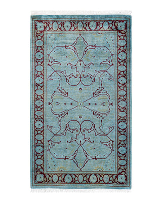 Contemporary Fine Vibrance Blue Wool Area Rug 3' 2" x 5' 4"