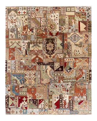 Traditional Patchwork Hand Knotted Patchwork Wool Brown Area Rug 8' 3" x 10' 3"