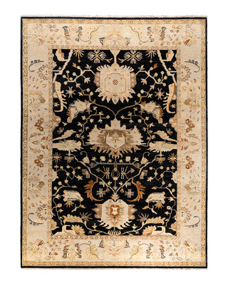 Traditional Kashan Hand Knotted Floral Wool Black Area Rug 9' 1" x 12' 2"