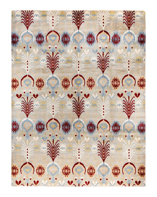 Traditional Ikat Hand Knotted Floral Wool Gray Area Rug 9' 3" x 12' 1"