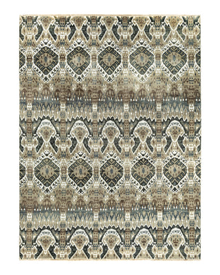 Traditional Ikat Hand Knotted Floral Silk & Wool Blend Gray Area Rug 9' 3" x 12' 3"