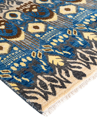 Traditional Ikat Hand Knotted Floral Wool Blue Area Rug 8' 0" x 10' 0"