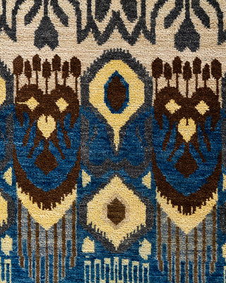 Traditional Ikat Hand Knotted Floral Wool Blue Area Rug 8' 0" x 10' 0"
