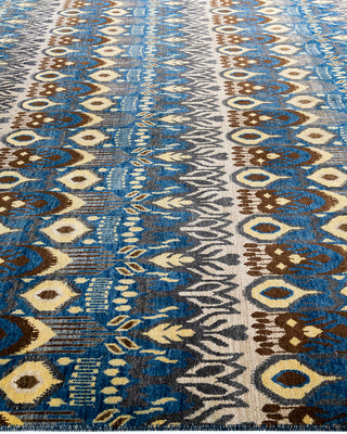 Traditional Ikat Hand Knotted Floral Wool Blue Area Rug 8' 0" x 10' 0"