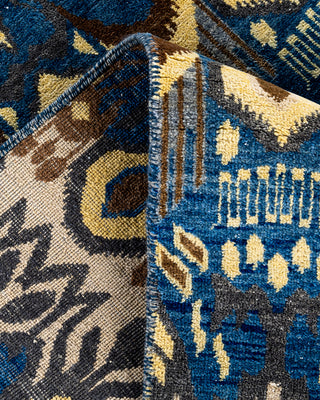 Traditional Ikat Hand Knotted Floral Wool Blue Area Rug 8' 0" x 10' 0"