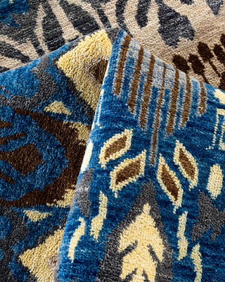 Traditional Ikat Hand Knotted Floral Wool Blue Area Rug 8' 0" x 10' 0"