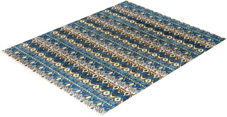 Traditional Ikat Hand Knotted Floral Wool Blue Area Rug 8' 0" x 10' 0"