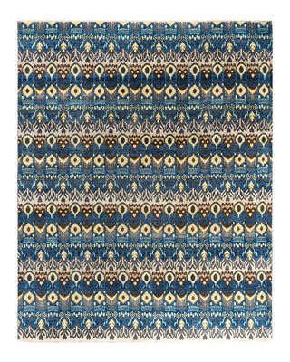 Traditional Ikat Hand Knotted Floral Wool Blue Area Rug 8' 0" x 10' 0"