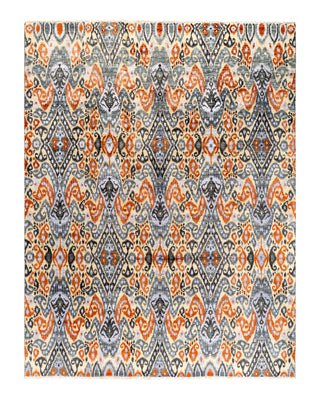 Traditional Ikat Hand Knotted Floral Silk & Wool Blend Gray Area Rug 9' 0" x 11' 7"