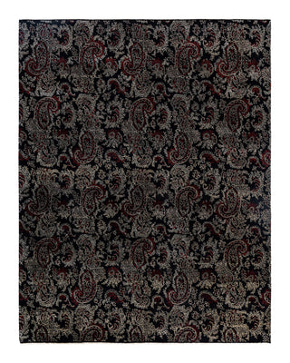 Traditional Ikat Hand Knotted Floral Wool Black Area Rug 8' 2" x 10' 3"