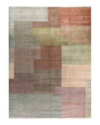 Bohemian Gabbeh Hand Knotted Geometric Wool Green Area Rug 9' 1" x 12' 4"
