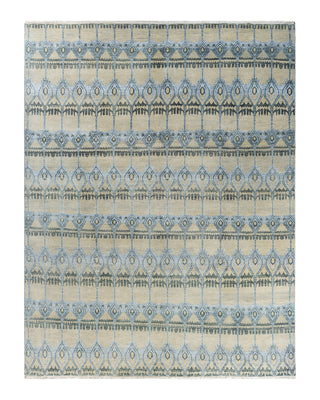 Traditional Ikat Hand Knotted Floral Silk & Wool Blend Ivory Area Rug 8' 1" x 10' 5"