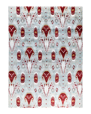 Traditional Ikat Hand Knotted Floral Silk & Wool Blend Gray Area Rug 9' 1" x 12' 4"