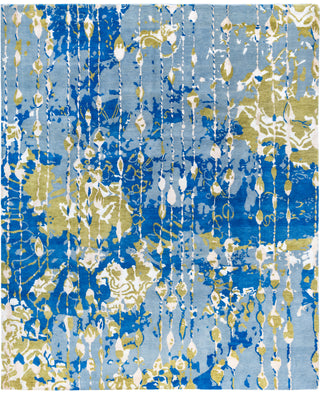 Contemporary Abstarct Wool, Silk Hand Knotted Blue Area Rug 8' 2" x 9' 10"